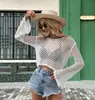 Amazon Transfronterizo Nuevo Casual Estación Independiente Prendas de Punto Manga de Cuerno Holgado Ebay Cuello Redondo Suéter Calado Mujer