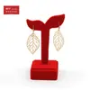 Soporte para Aretes 9Hrtp Terciopelo Rojo, Soporte de Exhibición de Joyería de Terciopelo, Colgador de Aretes Creativo con Forma de Hoja, Exhibidor Pequeño para Aretes