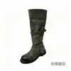Botas altas de estilo retro europeo y americano para mujer, con hebilla, para pantorrilla ancha, puntera redonda, versátiles, plisadas, apiladas, botas de montar de caña alta