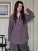 Nuevo Diseño Otoño 2026 Top de Moda Degradado con Cuello Solapa Sencillo, Mangas Largas, Camisa Morada de Lino para Mujer