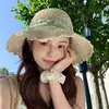 Sombrero de Paja con Lazo de Encaje Floral Estilo Francés para Mujer Verano Vacaciones Playa Mar Ala Ancha Sombrero para el Sol