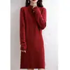Vestido Suéter de Punto Grueso de Cachemira para Mujer de Longitud Media con Cuello Alto Parcial, Elegante Vestido Suéter Ajustado Estilo Europeo y Americano
