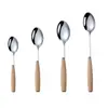 Juego de Cubiertos de Acero Inoxidable Transfronterizo con Mangos de Madera, Juego de Cuchillos y Tenedores para Bistec, Cubiertos Estilo Occidental para Hotel, Tenedores y Cucharas para el Hogar al por Mayor
