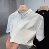2026 Nova Camiseta de Verão Masculina com Meio Zíper e Gola Henley de Manga Curta Esportiva Casual Patchwork Camisa Polo Masculina Cor Sólida Tendência