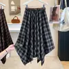 Nueva colección de otoño e invierno para mujer de talla grande: falda asimétrica de cuadros línea A, elegante, retro y que desafía la edad, que disimula imperfecciones y crea un efecto adelgazante