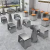 Cafetería de Té con Leche Mesas y Sillas de Acero Inoxidable Mesa Redonda Comercial Estilo Industrial Sofá Cabina de Acero Inoxidable