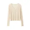 Cardigan de Punto Ligero Cómodo con Protección Solar, Cuello en V, Seda de Morera y Lana, para Mujer, Verano, Delgado, Manga Corta, Ropa Exterior
