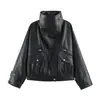 ZA AliExpress Venda Quente Comércio Exterior Transfronteiriço Estilo Europeu e Americano Roupas Femininas Efeito Couro Jaqueta Casaco Estilo Motociclista