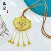 Tienda de Oro Mismo Estilo Collar Colgante de Calabaza Cabeza de Buda Chapado en Oro con Brújula de Ocho Tesoros Giratoria Cadena para Suéter Joyería de Cobre Chapado en Oro