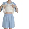 Pijama para Mujer de Manga Corta Dulce con Almohadilla en el Pecho Estilo Coreano Dibujos Animados Estudiante Verano Holgado Talla Grande Ropa de Casa Traje de Dos Piezas para Mujer