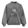 Moletom com Capuz Estampado de Letras de Personagem Floral Vintage Lavado Masculino Primavera/Outono Casual Tendência Marca Lavado Gola Redonda