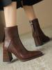 Botines Gruesos Mujer 2024 Nuevos Primavera y Otoño Botas Individuales Botas de Tacón Alto Marrón Botines Ajustados Estilo Británico Botas Martin Vintage