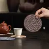 Porta-copos Redondo de Ráfia, Pano de Chá Absorbente de Tecido, Tapete Isolante de Calor para Xícara de Chá e Bule de Chá na Mesa, Bandeja de Chá Pequena Estilo Chinês, Acessórios para Cerimônia do Chá