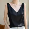 Camisola de verano para usar como prenda exterior, adecuada para llevar debajo de un traje, chaleco satinado estilo coreano con estampado de jacquard de seda de acetato, top de color liso para mujer