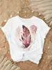 Blusas para Mujer Estampado de Estrellas y Lunas con Plumas Rosas de Manga Corta Divertidas y Lindas Blusas de Manga Corta para Mujer de Verano