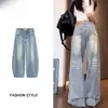 Jeans Bordados Estilo Americano con Corte Curvo y Bolsillo para Mujer, Nuevo Modelo Otoño 2026, Pantalones Sueltos de Cintura Alta Adelgazantes de Pierna Ancha hasta el Suelo