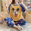 Pijamas de mujer de primavera y otoño, pantalones de manga corta de talla grande, sueltos, estilo coreano, frescos, lindos, dulces, para estudiantes, ropa de casa, traje