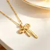 Collar con Colgante de Flor y Lazo de Acero Inoxidable Transfronterizo Europeo y Americano Colgante de Acero de Titanio Oro de 18K Forma de Gota de Agua Joyería Simple de Lujo Ligero