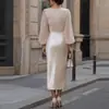 Vestido de Manga Larga de Color Sólido con Cintura Ajustable, Estilo Europeo y Americano, Moda Nueva de Amazon para Mujer, Otoño/Invierno 2026