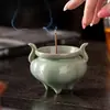 Quemador de incienso de tres patas con doble asa, pequeño quemador de incienso de cerámica para uso doméstico, soporte de incienso estilo Zen, soporte de incienso para estudio y mesa de té, quemador decorativo de aromaterapia