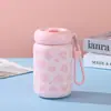 Taza Termo Portátil con Estampado de Leopardo de Aspecto Elegante con Cordón, Vaso de Agua con Popote para Niñas, Minitaza Práctica de Acero Inoxidable 304