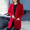 Suéter de Primavera e Outono Novo Estilo Cardigã Tricotado para Mulheres, Versátil de Manga Longa Solto Simples Peça Externa Estilo Coreano Gola V Meio-Comprimento Casaco