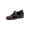 Zapatos Mocasines de Piel con Borla de Metal y Hebilla Estilo Británico 2025 Primavera Tacón Medio Grueso Punta Cuadrada Boca Profunda de Cuero Capa Única para Mujer