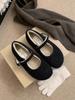 Sapatos Peludos Estilo Fada para Roupas de Inverno Femininas, Sapatos Mary Jane de Veludo Estilo Francês para Noite, Sapatos Rasos de Algodão
