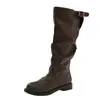 Diseño de Tacón de Bloque Tacón Grueso Caña Alta Botas tipo Martin Botas para Mujer Otoño Temprano Francés Ante Color Caqui Botas Adelgazantes Botas de Jinete