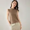 Chaleco de punto sin mangas para mujer, cuello alto medio, liso, color sólido, holgado, casual, cachemir, engrosado, base de punto, tirante