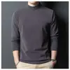 Camiseta de manga comprida masculina veludo dupla face botão gola semi-alta inverno homens de meia-idade suéter camisa base quente