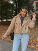 Gabardina Corta con Solapa Estilo Europeo y Americano para Mujer, Doble Botonadura, Hombreras, Holgada, Hombro Caído, Petite, Chaqueta Gabardina Corta Versátil