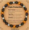 Pulseira de olho de tigre amarelo popular com pedras de vesícula biliar 8mm de contas pulseira ajustável trançada pulseira de tripla proteção homens