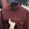 Camiseta de Manga Larga Cálida con Cremallera y Cuello Semi-Alto de Terciopelo Alemán Bicolor Catiónico Cepillado para Otoño e Invierno, Camisa para Capa Interior de Hombre