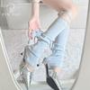 Pierneras de Punto con Lazo, Calcetines Holgados de Protección Solar para Pantorrilla, Calcetines Base Grises Estilo Ballet Japonés hasta la Rodilla