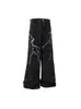 Jeans de Pierna Ancha Lightning de Nicho para Hombre Primavera y Otoño Estilo Americano Calle Sueltos Casuales Diseño Pantalones Lavados