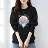 Moletom Feminino de Manga Longa, Solto Retrô com Ombros Levemente Caídos, Novo Pulôver de Gola Redonda Outono e Inverno, Jaqueta Top de Veludo Engrossado