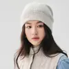 Gorro de Punto Canalé 100% Cachemir para Mujer Otoño Invierno Plegable Logo Pequeño Cálido Holgado Protección para las Orejas Versátil Sombrero de Lana