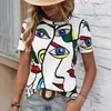 Camiseta de Moda Transpirable de Verano para Mujer con Interesante Estampado de Rostro Abstracto 3D, Nueva Camiseta de Cuello Redondo 2024
