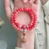 Pulsera de Raíz de Bodhi Rosa y Morada Más Vendida en Transmisión en Vivo con Cuentas de Ábaco Flor de Ciruelo, Joyería de Estilo Chino Nuevo de Doble Círculo, Pulsera de Amistad para Mujeres, Al por Mayor