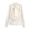 Exportación Transfronteriza Ropa de Mujer Primavera 2026 Estilo Europeo y Americano Textura de Satén de Seda Camisa sin Espalda Decorada con Lazo para Mujer F612031