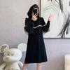 Invierno Transfronterizo Manga Larga Casual Cuello Redondo Gama Alta Lujo Ligero Versátil Vestido de Punto Suelto para Mujer Falda