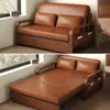 Novo Sofá-Cama Estilo Chinês Cama Dobrável Multifuncional Peça Única Dois em Um Duplo Sala de Estar Sofá-Cama de Couro Cera de Abelha Retrátil