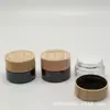 Frasco de crema marrón con tapa de veta de madera, frasco de crema con cara de vidrio, frasco de crema para ojos marrón a prueba de luz, botella dispensadora de muestras de cosméticos portátil