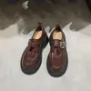 Mocasines de Suela Blanda para Otoño e Invierno, Zapatos Pequeños de Piel para Mujer, Slip-Ons Lavados, Estilo Británico, Punta Redonda, Tacón Grueso, Piel de Caballo, Estilo Nuevo