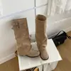 Hebilla de Cinturón de Nuevo Estilo 2026 Botas de Tacón Alto para Mujer, Botas Altas Plisadas Vintage para Mujer