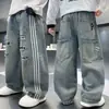 Jeans rectos holgados de pierna ancha para hombre, estilo casual americano, lavados, vintage, con graffiti pintado a mano, para primavera y otoño, de alta calle
