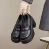 Sapatos Mary Jane de Couro Pretos Plataforma Salto Alto Slip-On para Mulheres, Novos Sapatos Plataforma Aumentadores de Altura para Primavera e Outono de 2026 para Mulheres