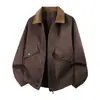 Chaqueta de cuero PU de color liso estilo retro americano con solapa para hombre, comercio exterior transfronterizo, top de chaqueta de cuero vintage de corte holgado para primavera y otoño