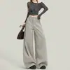 Pantalones de traje retro estilo americano, corte holgado, cintura alta, pierna ancha, pantalones casuales para mujer, pantalones de pierna recta para otoño, pantalones versátiles de largo completo